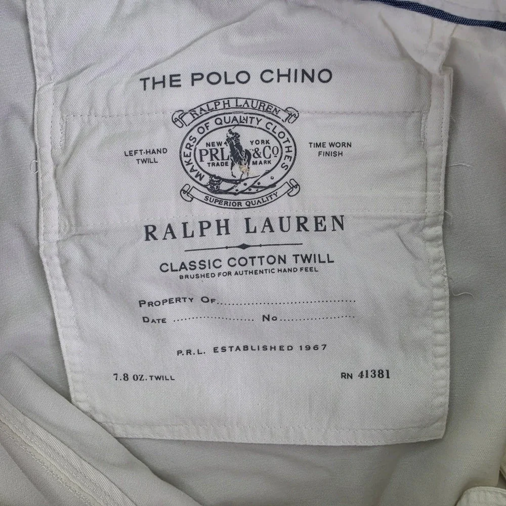 Polo Ralph Lauren Chino Pants Classic Fit White 35x32 Cotton Twill Flat Front